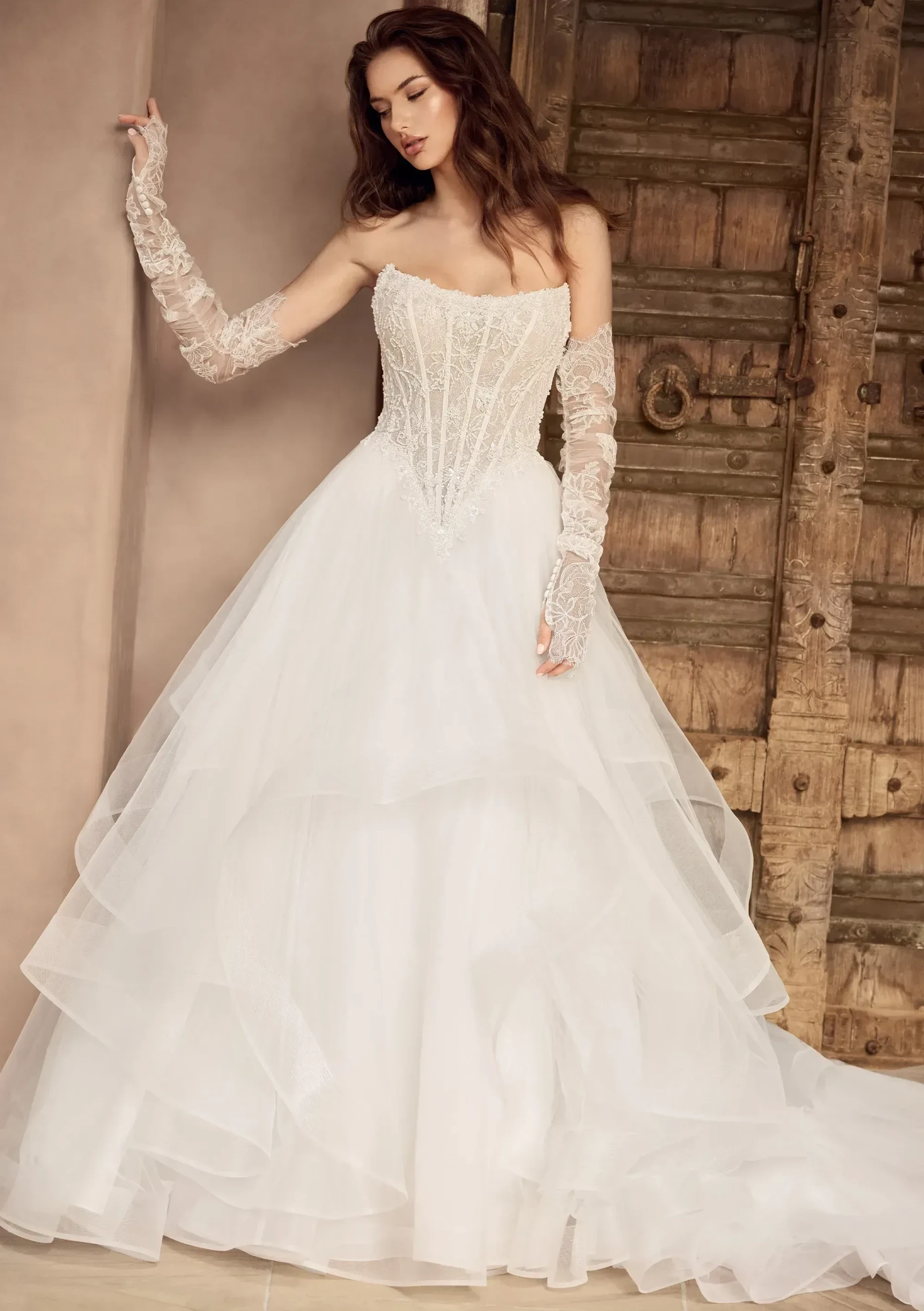 Model wearing an Sophia Tolli gown