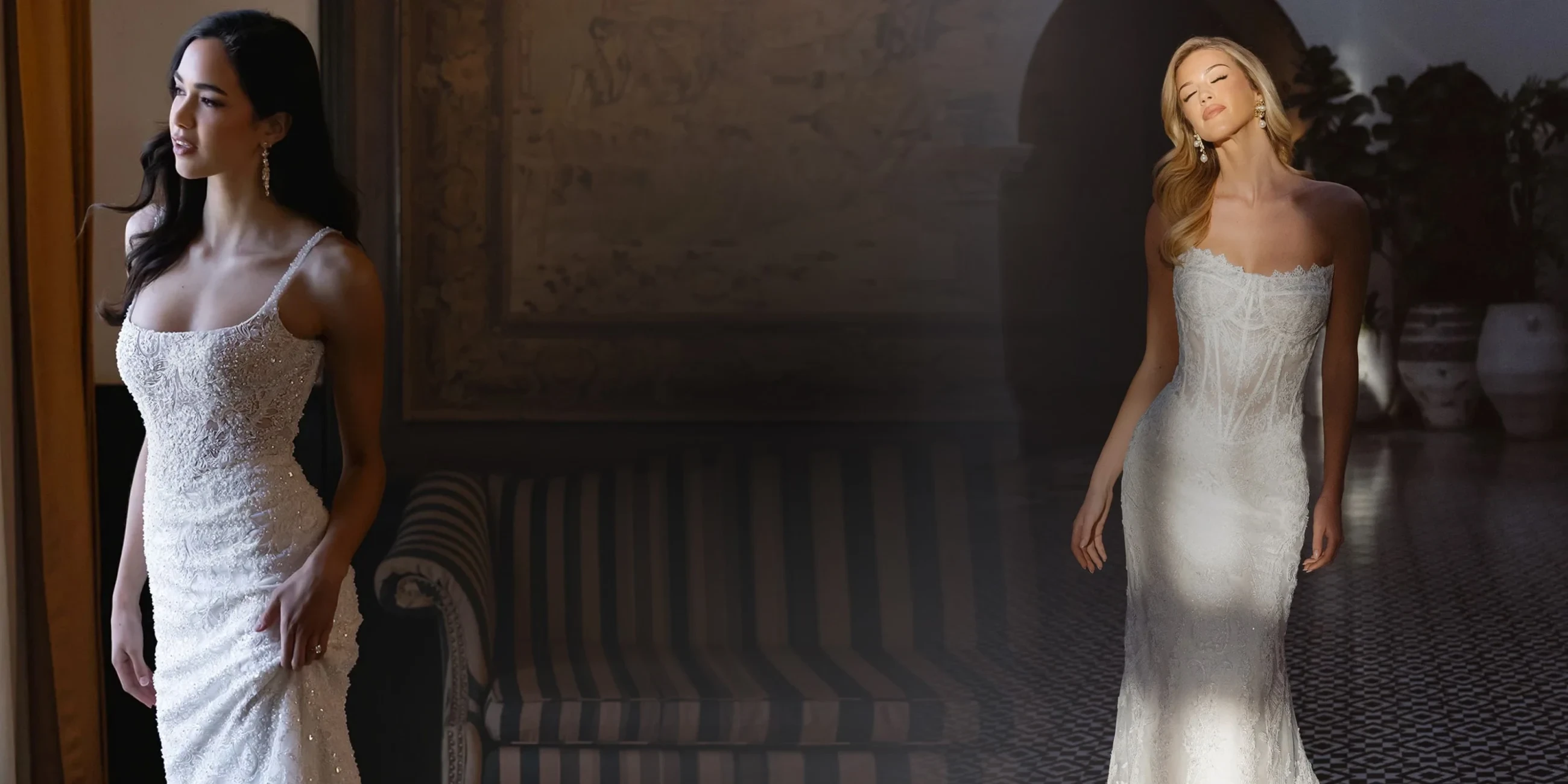 Models wearing Essense of Australia wedding dresses, desktop banner